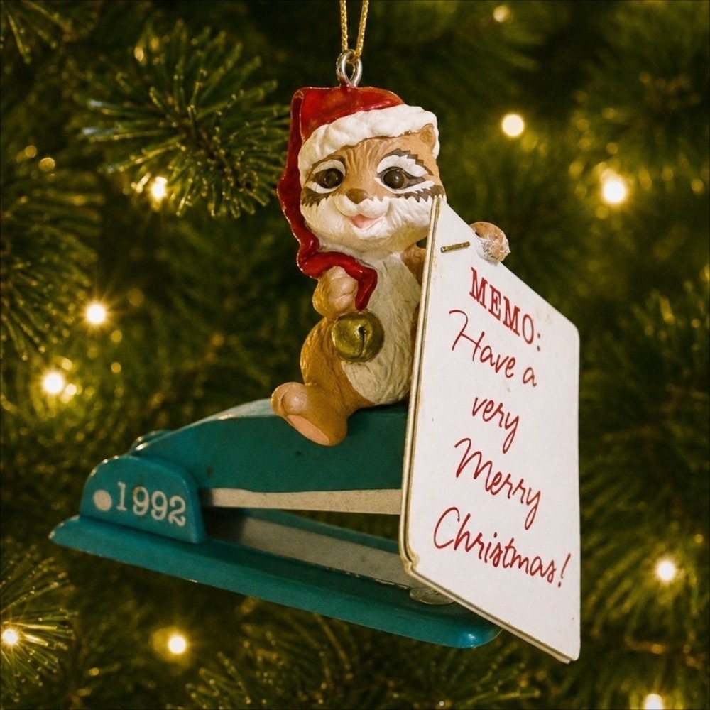 VTG Hallmark Keepsake Ornament 1992 Chipmunk Holiday Memo Stapler Christmas Tree